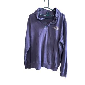 The North Face Pullover Sweatshirt maroon Snap Neck‎ Logo Cotton Blend